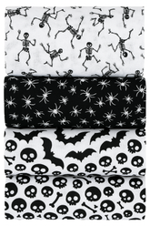Halloween Spiders Skulls Bats Skeletons Printed Polycotton Fabric 4Pcs Fat Quarter Bundle for Crafting, Quilting, Sewing & Patchwork